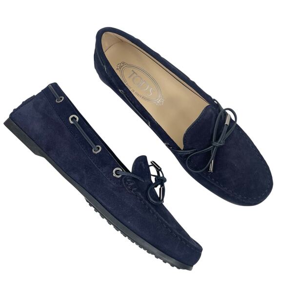 Tod's City Gommino Laccetto Driver Loafer Navy Blue Suede Size 37.5 - Picture 1 of 14